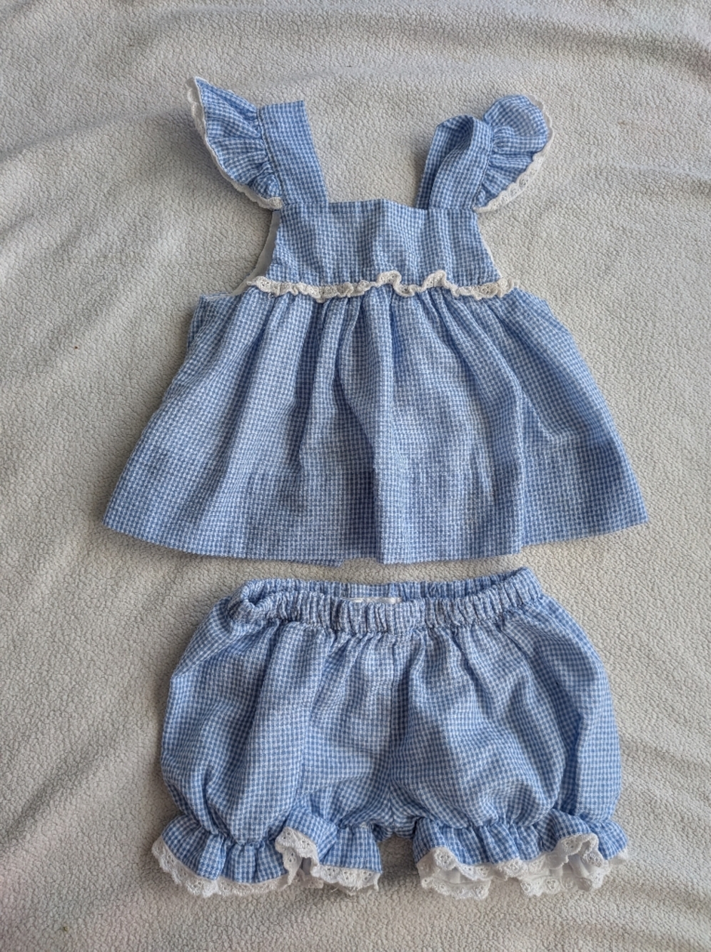Cecil & Loy Blue Gingham Ruffle Top & Bloomers Set 9M